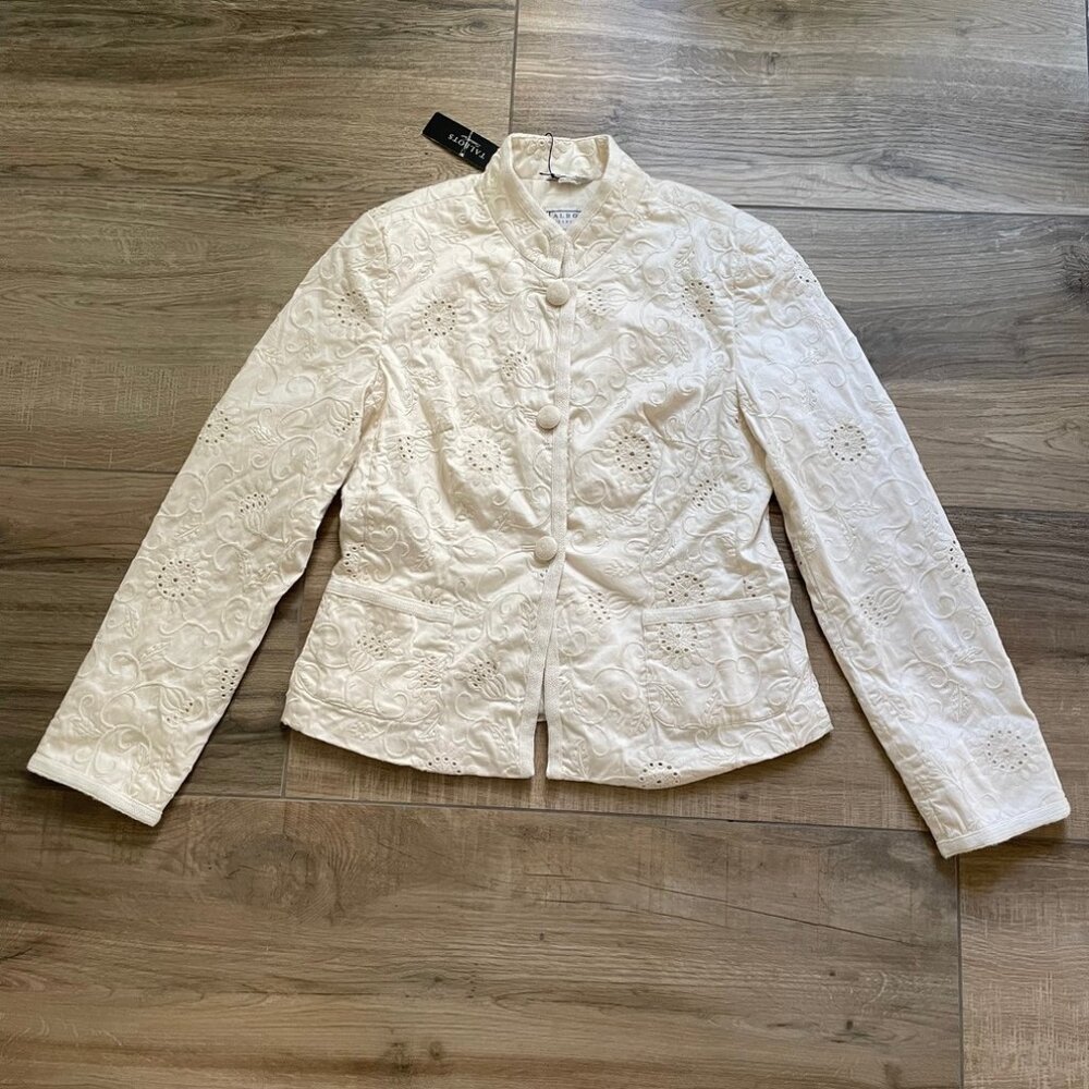 Talbots Lace Jacket Womens Petite Large Stretch Cotton Blazer